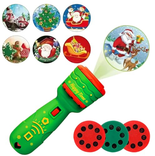 Linterna Proyector Navidad, Linterna Proyector para Niños, Projector de Handheld Infantil, Projector de Torch de Navidad, Christmas Niños Torch con 3 Discos 24 Imágenes, Regalos Christmas (Verde)