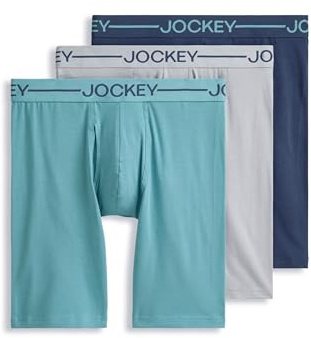Jockey Men's Underwear Organic Cotton Stretch 9.5 Long Leg Boxer Brief - 3 Pack, Nocturne Cove, L