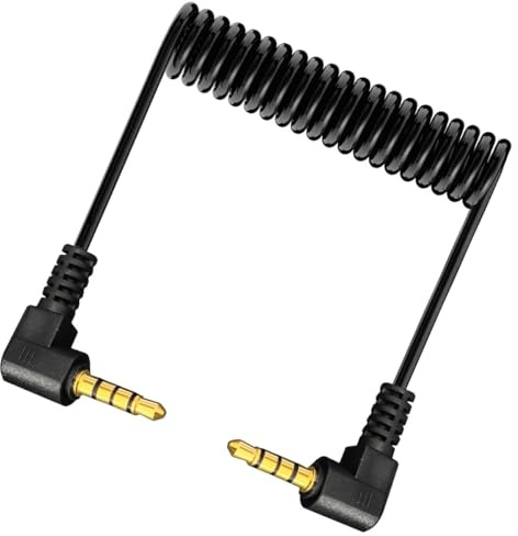 HUHANGGod vinklad 3,5 mm stereoljudkabel, 90 graders högervinkel 1/8 tum hane till hane jack 4-polig TRRS förlängning aux fjäderkabel för PC, TV, inspelare, MP3, korthållare (dubbel 90 deg Male)