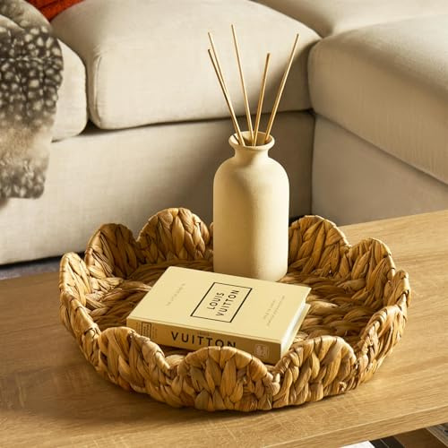 OHS Wicker Tray, Decorative Seagrass Tray for Coffee Table Handwoven Serving Trays for Coffee Beverage Breakfast Tea Candles Kitchen Counter Display Trays, Natural