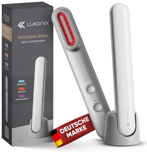 Lukonix EMS Gua Sha elektrisch Gesichtsmassagegerät gegen Falten [5-in-1 tragbar & wiederaufladbar] Guasha Rotlicht Maske Gesicht | Red Light Therapy Face Lifting Gerät mit Rot, Blau- & Violettlicht
