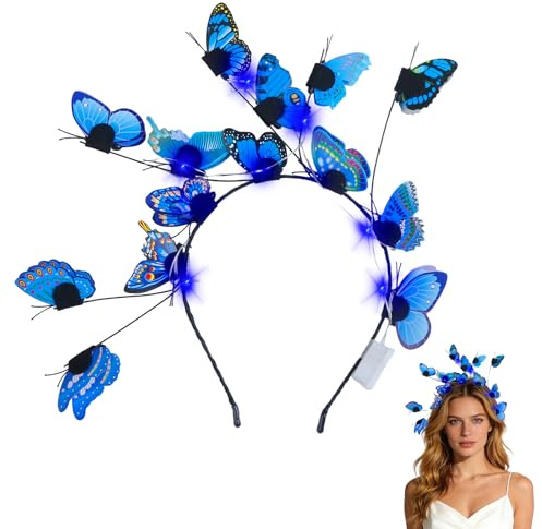 Schmetterling Haarreif Damen Schmetterling Kopfbedeckung LED, Schmetterling Stirnband Karneval Accessoire Kopfschmuck für Damen Karneval Masquerade Party Foto Requisiten