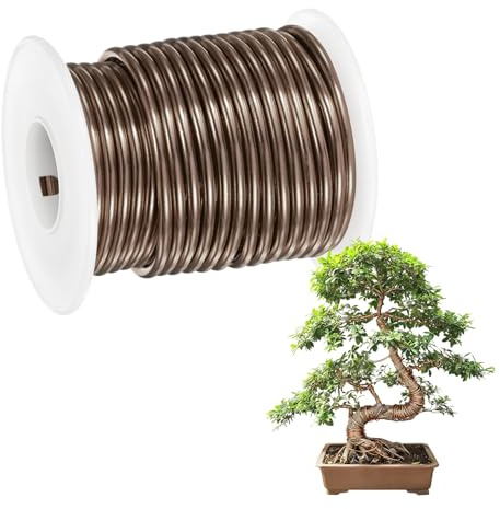 M METERXITY 1-Pack Bonsai Training Wire, 2.5mm x 33ft/10m Anodized Aluminum Bonsai Tree Wire for Fine Trunk/Gardening Branch/DIY Crafting [Brown]