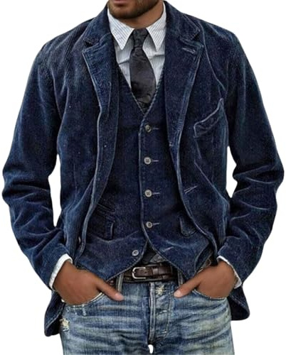 Giacca da Uomo in Velluto a Coste, Blazer, Casual, Vintage, Sportivo, Morbido ed Elasticizzato, per riunioni ed Eventi, Blu, Taglia XL