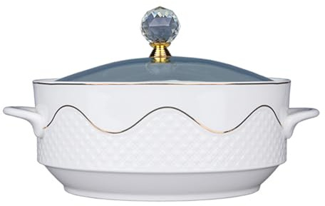 Zuppiera in ceramica con coperchio, doppio manico, ciotola da portata da 900 ml, adatta al microonde e alla lavastoviglie, per cene a casa e in famiglia