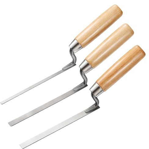 3 Pack Tuck Pointing Trowel Set with Wood Handle, 1/4, 3/8, 1/2 Professional Mortar Repair Trowel Tuck Pointing Tools Masonry Tools