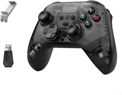 HomeVortex Controller di gioco wireless con joystick effetto Hall per Switch, per PS4, PC e telefono, gamepad ergonomico con supporto per telefono, struttura in ABS, bianco (nero)