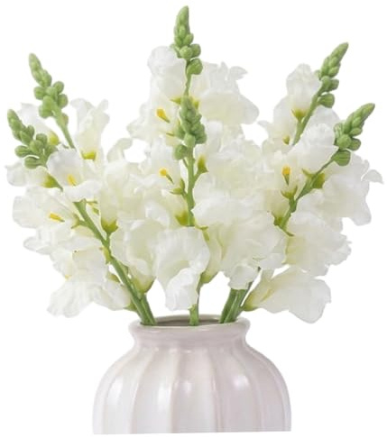 Delphinium Artificial Flowers, Set of 6 Tall Flowers Silk Snapdragon Stems for Home Decor, 16 Inch Real Touch Floral Arrangements for Wedding Centerpiece, Vase Filler, White, Décorations d'été