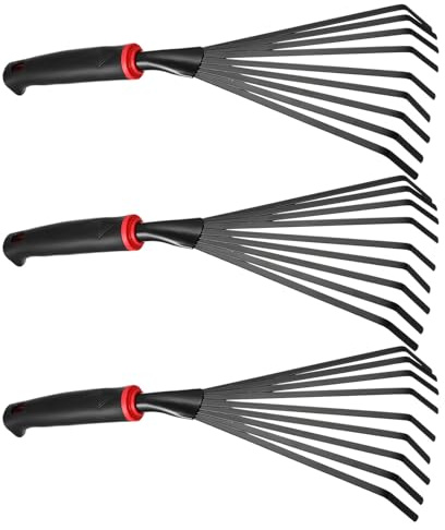iplusmile 3 Pièces Petit Râteau de Jardin en Fer à 9 Dents avec Manche Court, Outil Léger pour Jardinage, pour Ameublir Le Sol et Étaler Le Paillis Les Massifs de Fleurs