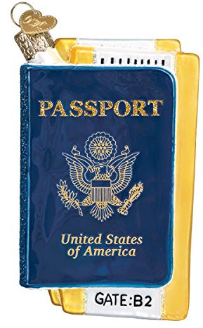 Old World Christmas Passport Glass Blown Ornament for Christmas Tree, Handcrafted Holiday Decoration, Travel Collection