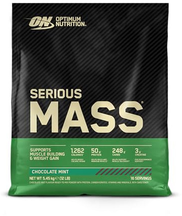 Optimum Nutrition Serious Mass Protein Powder with Creatine, Glutamine, 25 Vitamins and Minerals, Chocolate Mint Flavour, 16 Servings, 5.45KG
