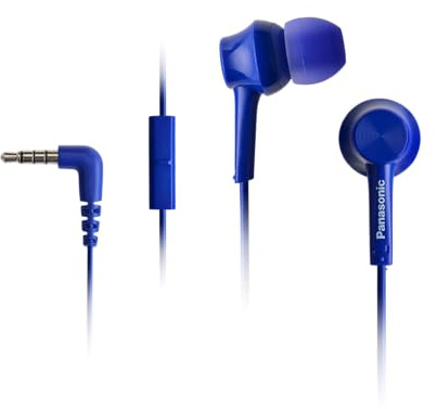 Panasonic Ecouteurs RP-TCM115E-A I Aimant neodyme Micro + touche d'appel Design ergo fit bleu - Version Française
