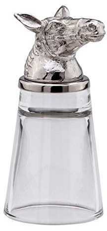 H.Bauer jun. Edelstahl Zylinder Schnapsglas 4 cl ohne Henkel - ausgefallenes Shotglas mit Motivkopf Pferd Ø 4.5 cm - individueller Stamper mit Fuß - Highlight zu jeder Party, Feier oder an der Bar