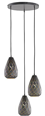 Trio Leuchten Pendelleuchte Onyx 301300342, Metall, anthrazit/innen goldfarbig, Kabel gewebeummantelt schwarz
