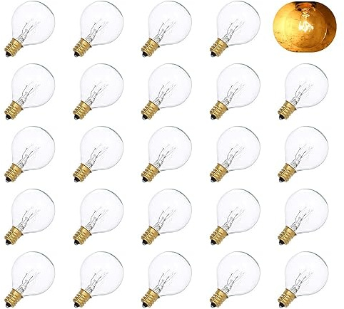 Tomshine G40 Globe Tungsten Incandescent Bulb Lamp 25 Pack E12 Base Socket Holder IP44 Water Resistance Warm White for String Light Home Party Decoration Wedding Function Portable