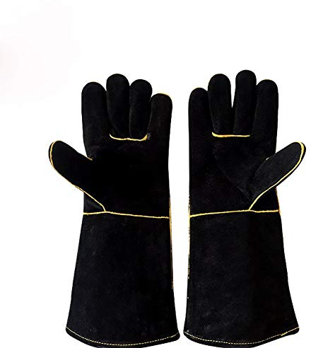 Welding Gloves, Heat Resistant Fire Proof Gauntlets, Fireside Gloves for Wood Burners, Cow Split Leather Welders Gauntlets Riggers Gloves BBQ Oven Wood Stove Long Lined Grill Gloves