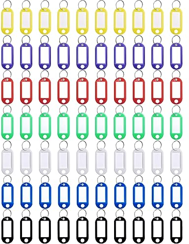 70 Stück Kunststoff Schlüsselanhänger Schlüssel Tags Etikett 7 Farben Schlüsselanhänger Schlüssel Anhänger Schlüssel Ring mit Kunststoff Etiketten für Zuhause Büros Pet ID Gepäckanhänger