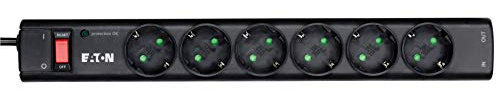 Eaton Protection Strip – Überspannungsschutz‑Steckdosenleiste 6× Schuko + Tel@ – PS6TD – 10A, RJ11, 1 m cavo, LED, interruttore – Schwarz (B07WDQ4VH3)