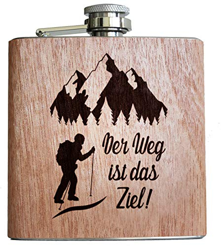 Holz Flachmann Skifahrer Bergsteiger Wandern Jäger Geschenk Männer Frauen Alkohol Apres-Ski Der Weg
