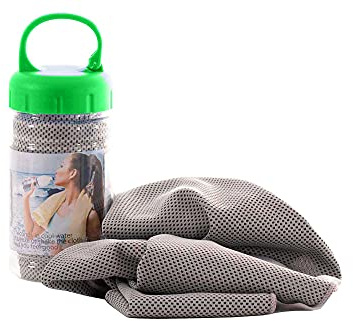 Muxel Cool Down Tuch Handtuch Kühltuch gegen Schweiß Sporthandtuch Fitnesshandtuch 2 Tücher und Flasche GRAU