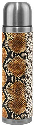 Linomo Thermosflasche Schlange Haut Leopard Druck Edelstahl Wasserflasche,Isoliert Auslaufsicher, Doppelwandig Vakuumflasche für Sport Reise Camping Büro 500 ml