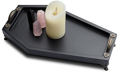 IRISVITA Coffin Tray (Redesigned) - Gothic Decor for Home, Spooky Decorative Tray, Goth Room Decor, Black Wooden Tray for Holding Crystal, Jewelry, Skull Mugs, Candles, Essential Oil.