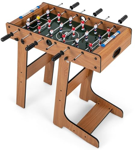 GYMAX Football Table, Foldable Tabletop Soccer Game (Brown)
