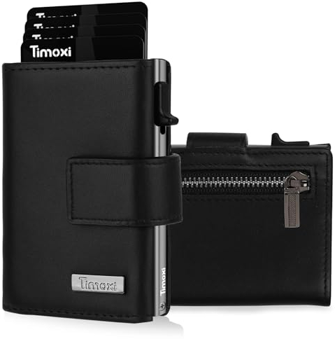 Timoxi Kreditkartenetui Mini Wallet mit Münzfach I Geldbeutel Herren I RFID Schutz I Kartenetui für 10 Karten I Portemonnaie Klein Geldbörse I Aluminium Kartenhalter für Karten