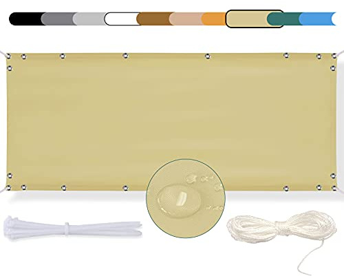 MEEYI Balkon Sichtschutz Balkon 80x800cm seitenmarkise Balkonabdeckung Balkonverkleidung Wind-und UV-Schutz Wetterfest mit Kabelbinder Ösen Seil, für Balkongeländer, Terrasse & Garten Beige