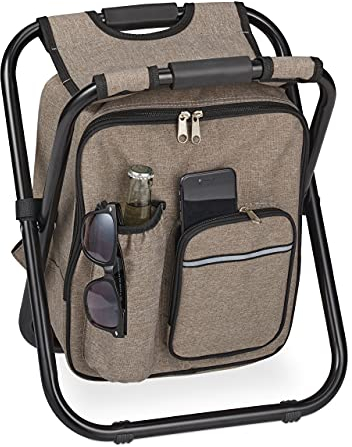 Relaxdays Campinghocker mit Tasche, klappbar, tragbar, leicht & stabil, HBT: 42x35x29 cm, Sitzrucksack, Polyester, beige