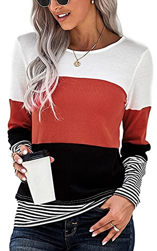 Fangjin Tröja/pullover för damer, t-shirt/topp/kofta, röd, XL (44–46)