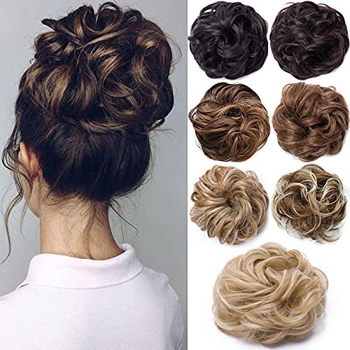 Hair Extensions Haarteil Haargummi Hochsteckfrisuren unordentlicher Ponytail Dutt Gewellt VOLUMINÖS Haarverlängerung Aschblond