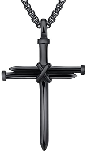 LeapoFaith Isaiah 41:7 Nail Cross for Car Rearview Mirror Hanging Accessories Pendant Necklace For Men Women Car Charm Hanging Ornament Decor Christian Religious Cross Pendant (Black)