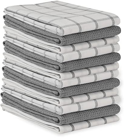 LANE LINEN Kitchen Towels Set – Pack of 12 Dish Cloths, 100% Cotton Absorbent Tea Towels 18” x 28” Quick-Drying & Soft Cleaning Kitchen Towel - Grey