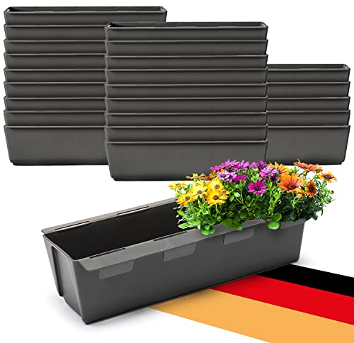 BigDean 24er Set Paletten Blumenkästen - Einsatz - mit Hängesystem zum Einhängen - 37cm anthrazit - Pflanzkasten für Europalette Balkonkasten Blumentopf - aus recyceltem PP-Kunststoff