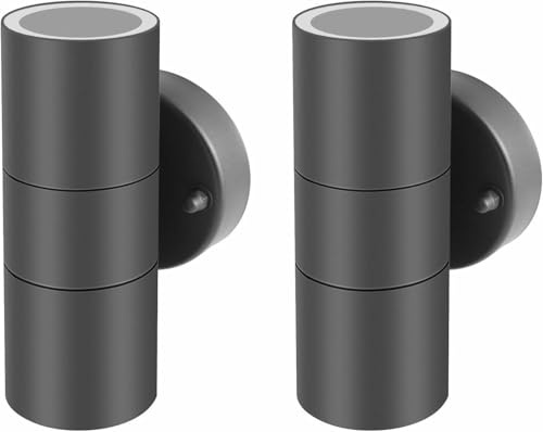 Kerry Wall Lights, Up Down Mains Powered Lighting, Anthracite Grey Stainless Steel IP44 Waterproof, Exterior Wall Sconce for, Front Door, Patio, Porch, Garden, Garage, 2 Pack