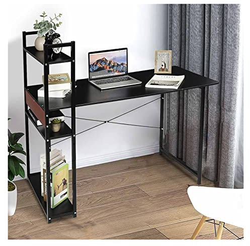 KIZQYN Laptop-Tisch Computertisch Moderner einfacher Computertisch Pc. Laptop Studie Schreibtisch Bücherregal Studie Workstation Desk Home Office Möbel Arbeitstisch für das Heimbüro (Color : Noir)