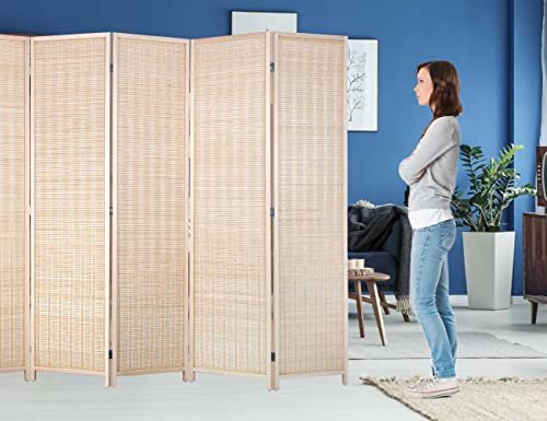6 Panel Bamboo Room Divider 6 Ft Tall 8.8 Ft Wide Room Dividers and Folding Privacy Screens Privacy Wall Divider Folding Room Partitions and Dividers, Portable and Lightweight Separadores De Cuartos