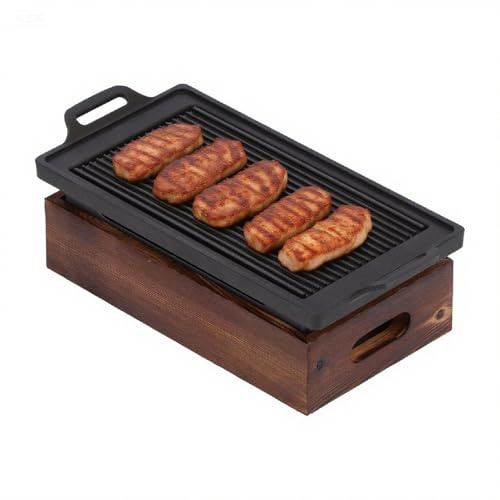 Natudeco Plaque de cuisson rectangulaire poêle à gril Plancha pour BBQ poêle Grill antiadhésive pour réchaud à gaz, Accessoires pour réchaud de Campin 31.7 x 15 x 9.2cm