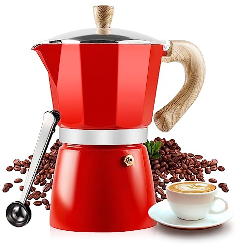 VINEKRAFT Moka Pot, 6 Cup Italian Espresso Maker, ‎Aluminium Stove Top Coffee Maker with a Coffee Clip Spoon, 270ml