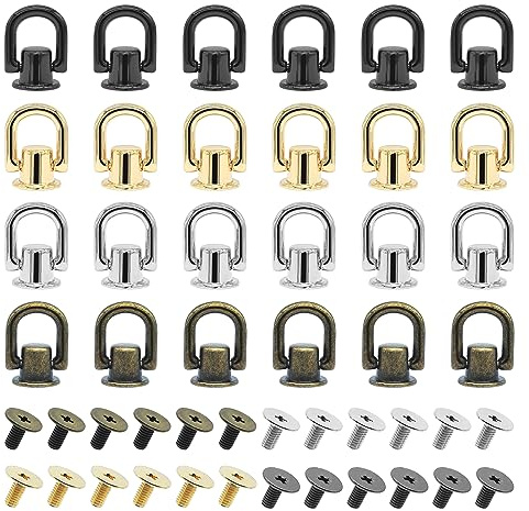 JJWNML 24pcs 4 Farben D-Typ Runde Kopf Nieten Studs Hängende Schnalle Niete | DIY Lederhandwerk Handwerk Niete mit Ring, für Geldbörse Geldbörse Telefon Fall Handtasche Dekoration, mit Aufbewahrungsbox