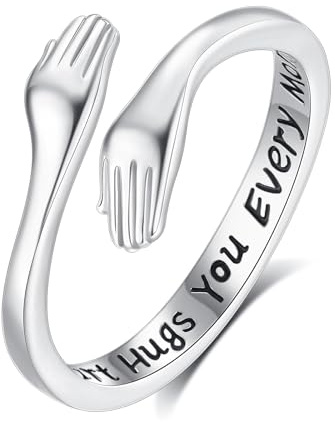 INFUSEU 925 Sterling Silver Hug Rings for Women Teen, Cute Gifts for Girlfriend Daughter Mom Wife, Adjustable Size