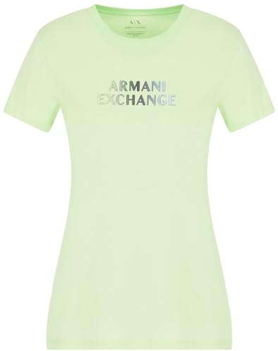 Armani Exchange Maglietta da Donna in Jersey di Cotone con Logo Ombre Metallizzato, Taglia XS, Agave., XS