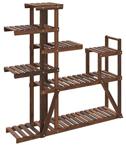 Blumenständer Pflanzenständer aus Holz Pflanzenregal Innen Außen Holzregal Blumenregal Blumenhocker Ecke Pflanzentisch für Wohnzimmer, Balkon, Garten, Büro, 110x25x111 cm Massivholz Tanne