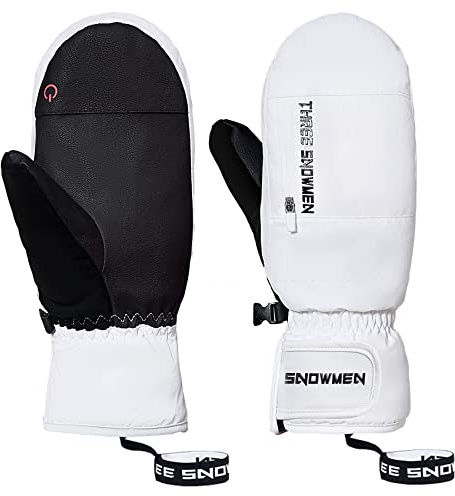 Durio Gants imperméables Femme Homme Moufles Écran Tactile Gants Ski Gants Hiver pour Course Ski Randonnée Moto Cyclisme Blanc 1L