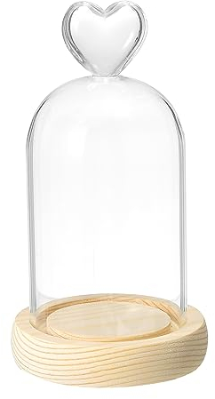 PATIKIL 3.9x2.4 Glass Dome Cloche, Clear Glass Bell Jar Display Case Tabletop Centerpiece with Wooden Base for Plants Home Decor, Natural