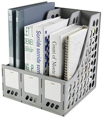 Eagle Magazine File Book Holder, Desktop Document Divider Organizer, 3-Compartment, Plastic (Grey)