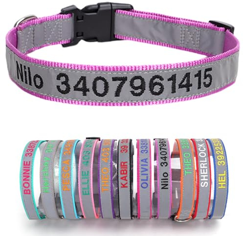 Reflektierend Hundehalsband Nylon mit Personalisiert Gesticktem Namen und Telefonnummer Verstellbar Halsband Passend für Große Mittlere Kleine Hunde Welpe