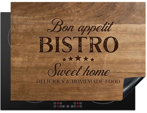 KitchenYeah© Protege Plaque Induction 71x52 cm Deco Cuisine Accessoires | 71x52 cm - Pratique Protection De Vitroceramique Citation - Bistro - Bon appétit - Sweet home - Texture du bois