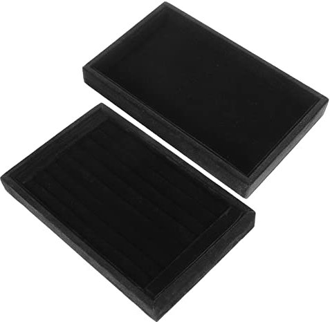 AOKWAWALIY Plateau Organisateur Bijoux Velours Noir 2 Pièces 22.5X14.5X3 Cm Rangement Compact Pour Bagues Et Boucles D'Oreilles Idéal Maison Et Boutique